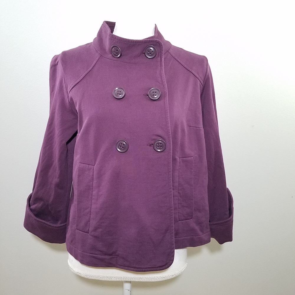CAbi burgundy double breasted swing blazer M